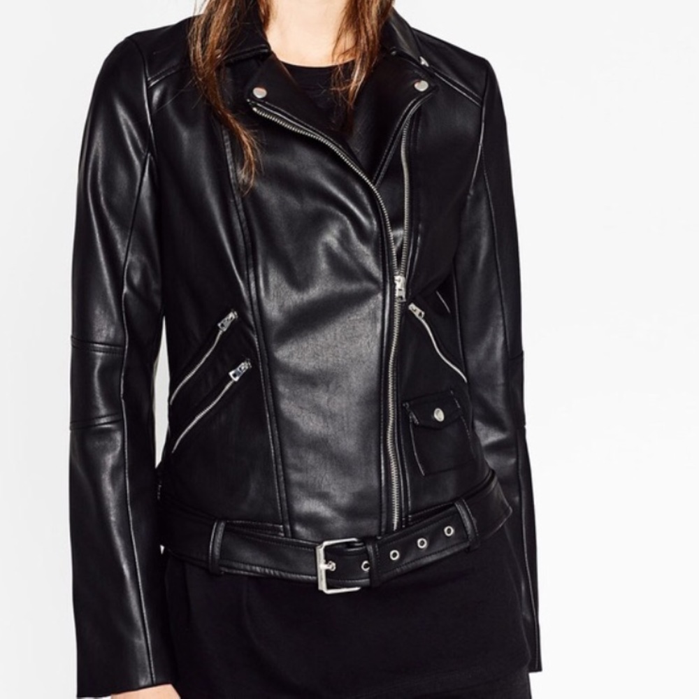 ZARA BLACK VEGAN LEATHER JACKET BRAND NEW WITH TAGS